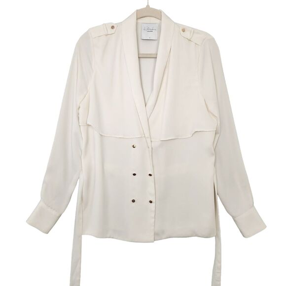 L'ACADEMIE Ivory The Trench Blouse Long Sleeve Tie Waist Button Top SIZE SMALL - Picture 3 of 11